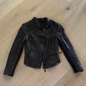 Zara Black Leather Biker Jacket with Panel Detailing